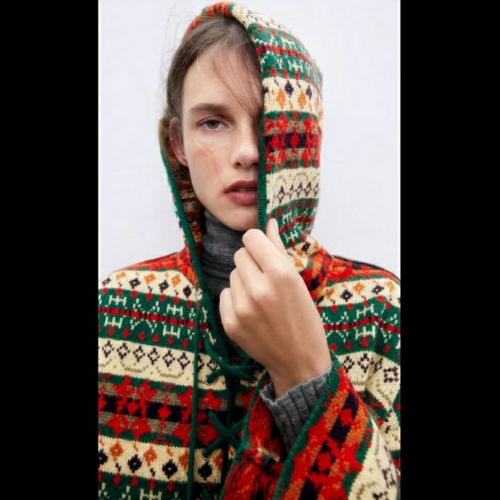 Zara knit jacquard poncho